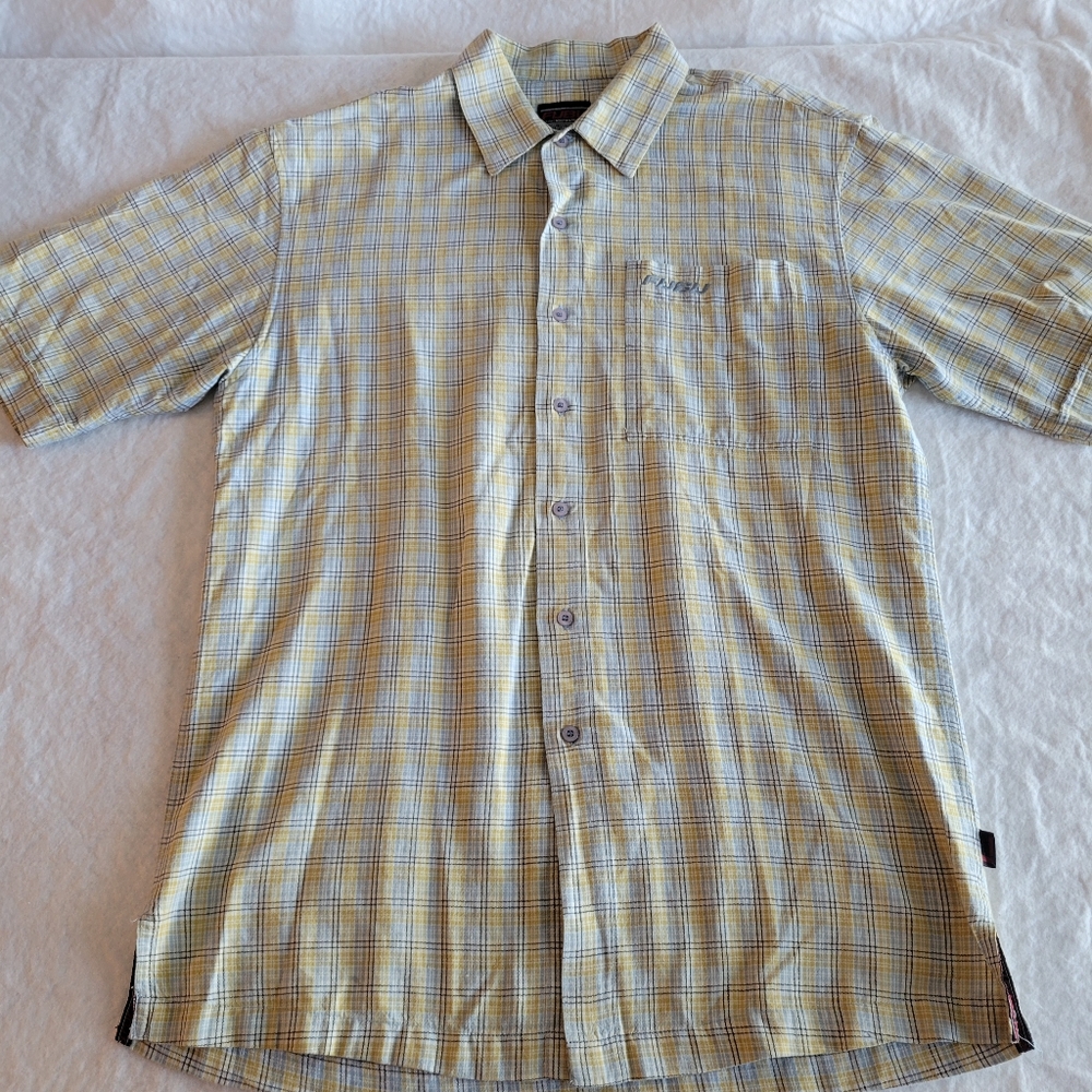 FUBU Men's Button Down Short Sleeve Shirt Size M Plaid